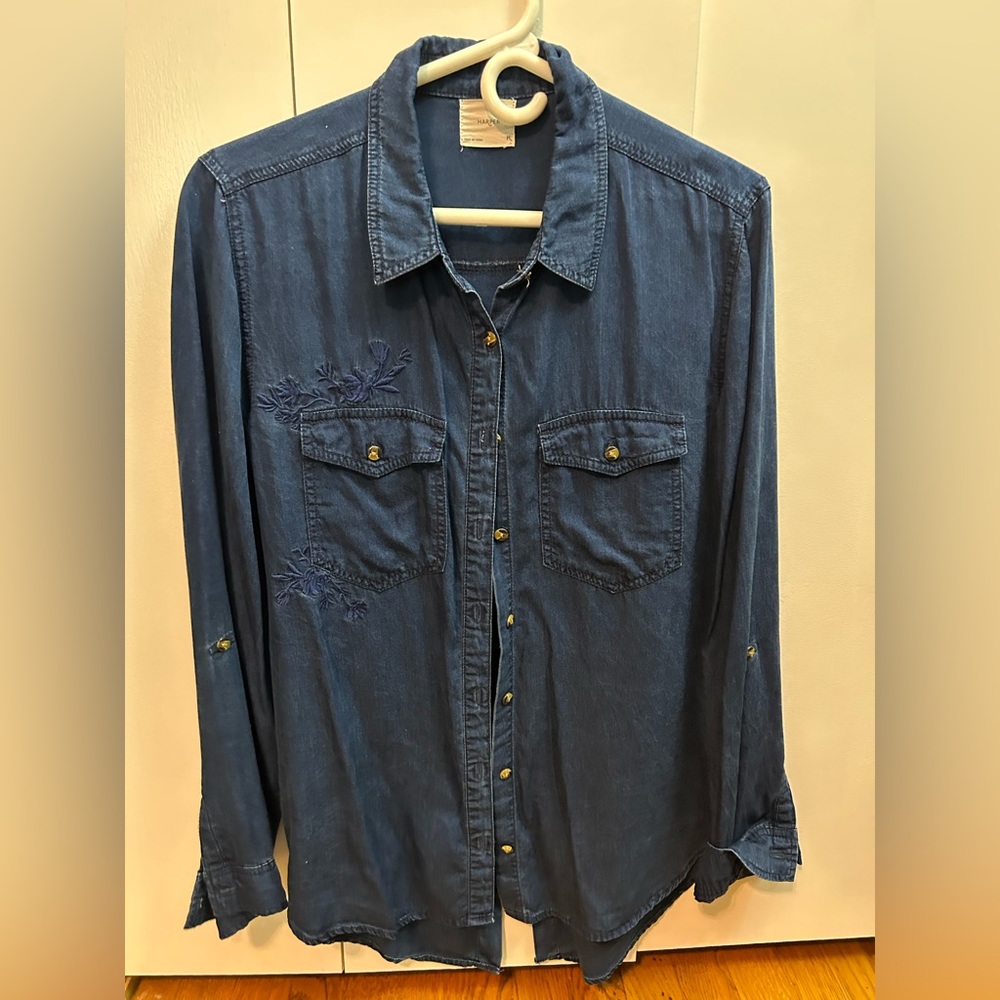 Summer denim shirt with interesting detail and embroidery